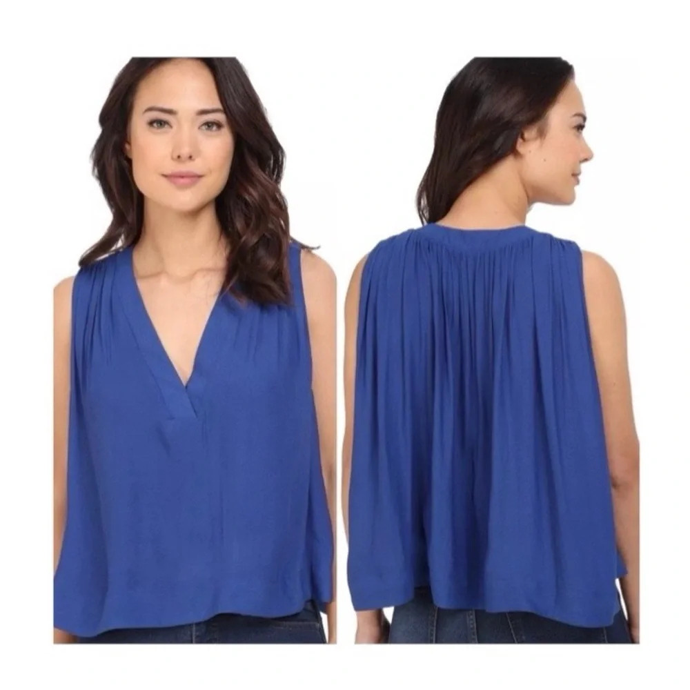 Free People Darcy Royal Blue Cap V-neck Pleated Tank Top Small Women’s
